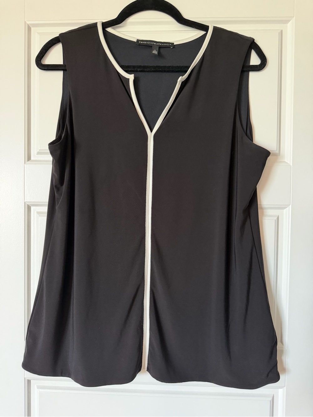 WHBM Black Sleeveless V-Neck Top with White Trim